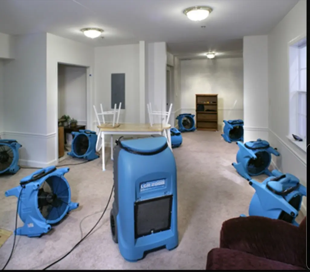 Air movers and dehumidifier setup for Water Extraction & Removal in Lexington